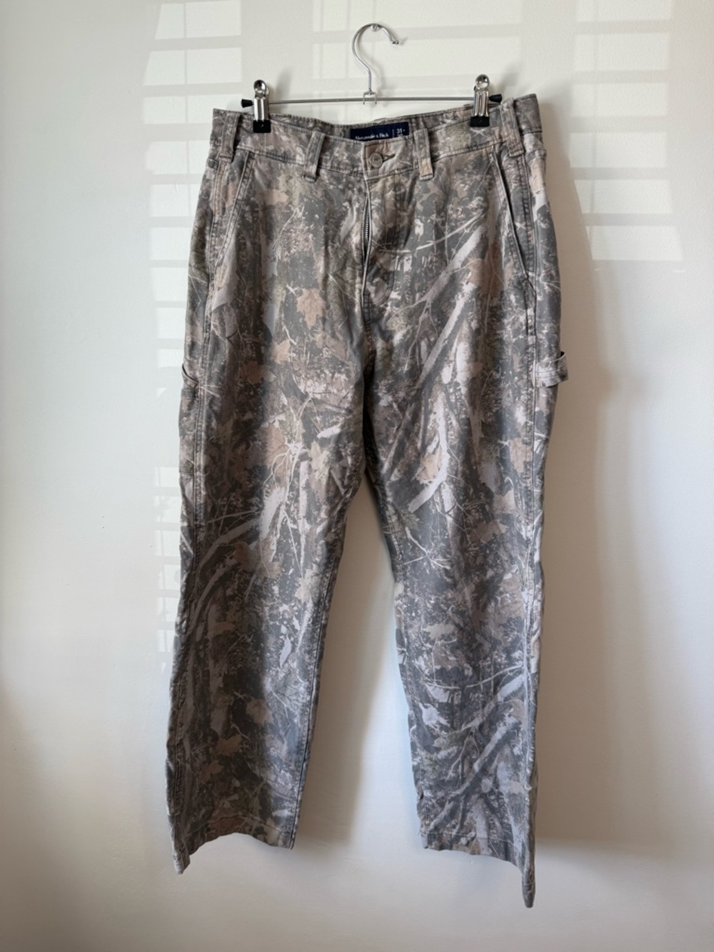 Abercrombie & Fitch Straight Leg Jeans in Gray Camo Wash